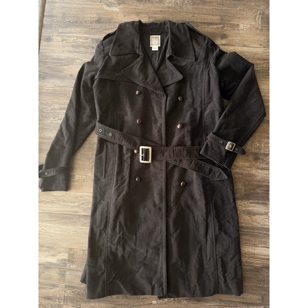 Ralph Lauren Black Double-Breasted Trench Coat with Belt (Size Large)